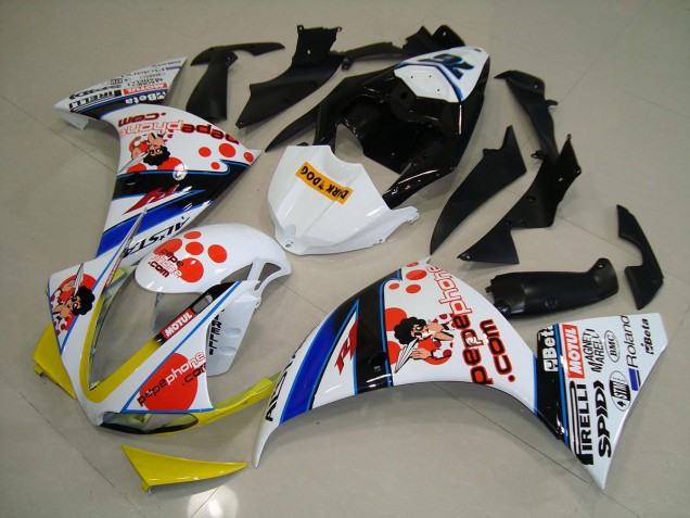 Carenado Yamaha R1 12-14 - Blanco Negro Pepe Phone