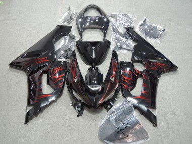 Kits Completo Carenado Kawasaki ZX6R 05-06 - Negro Rojo Llama